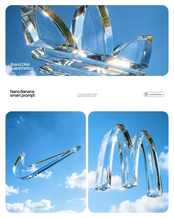 晶透玻璃质感品牌Logo悬浮雕塑海报